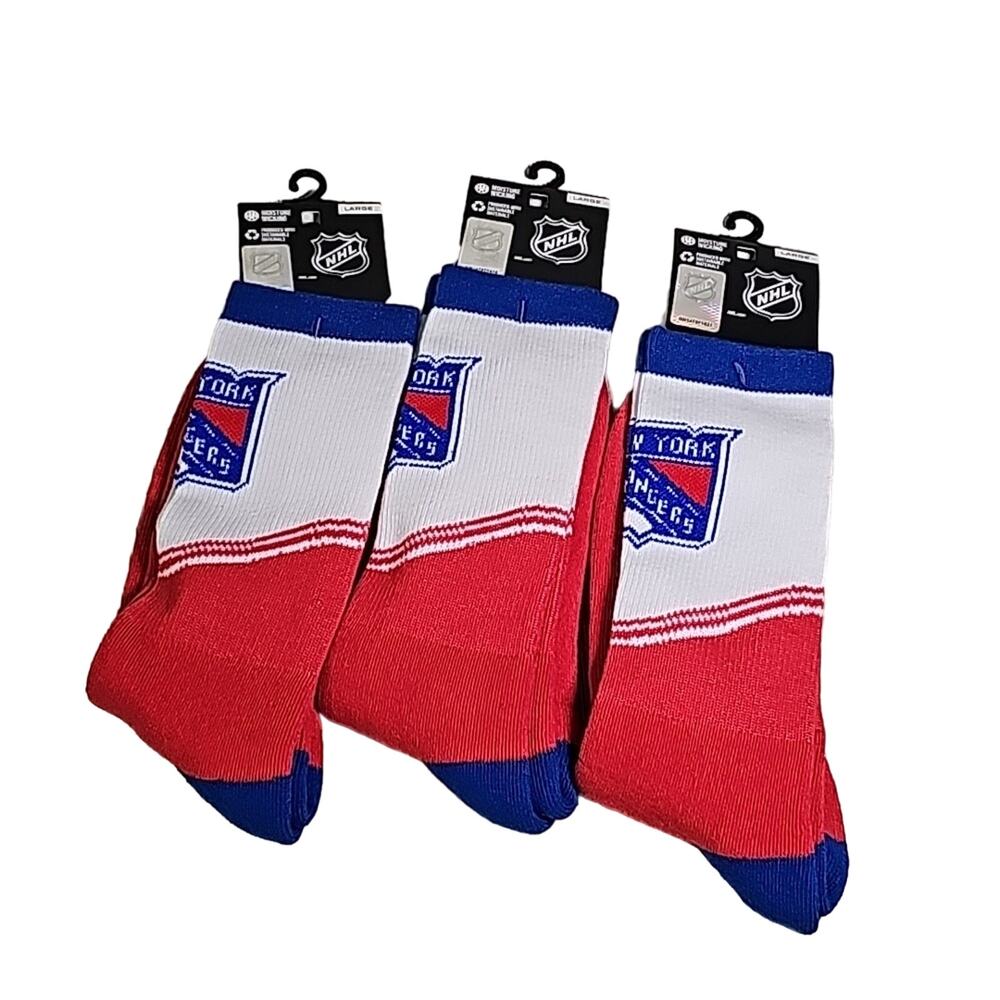 NHL New York Rangers Crew Socks 3 Pairs Size Large NEW